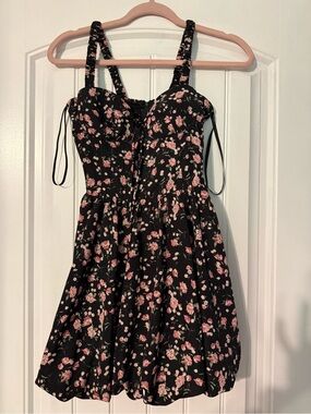 Windsor Black Dress with Pink Rose Print